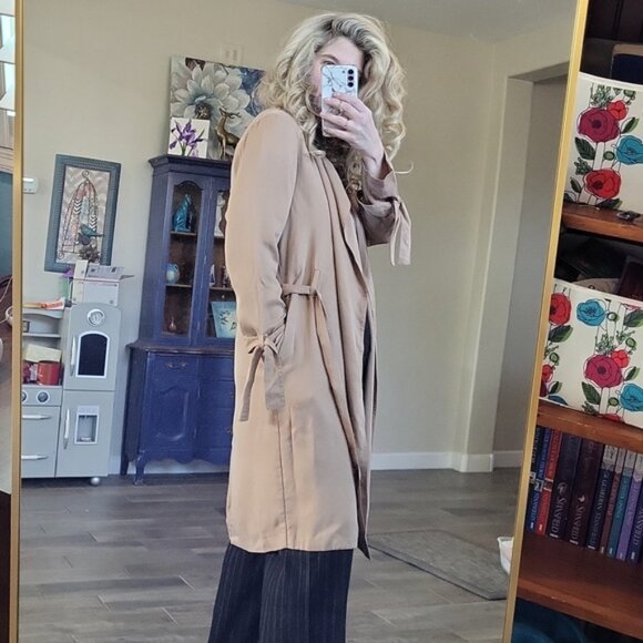 Splendid Open Front Trench Coat1 Lightweight Tie Gatherer attach Cuffs Size XS - Picture 13 of 15